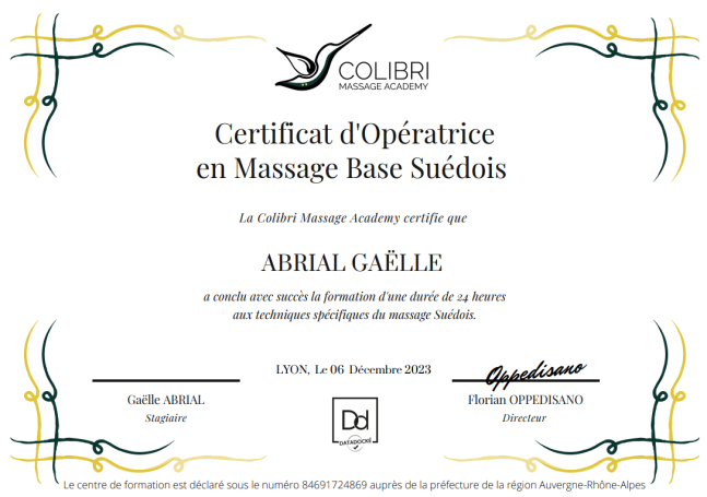 Praticienne certifiée Massage sportif